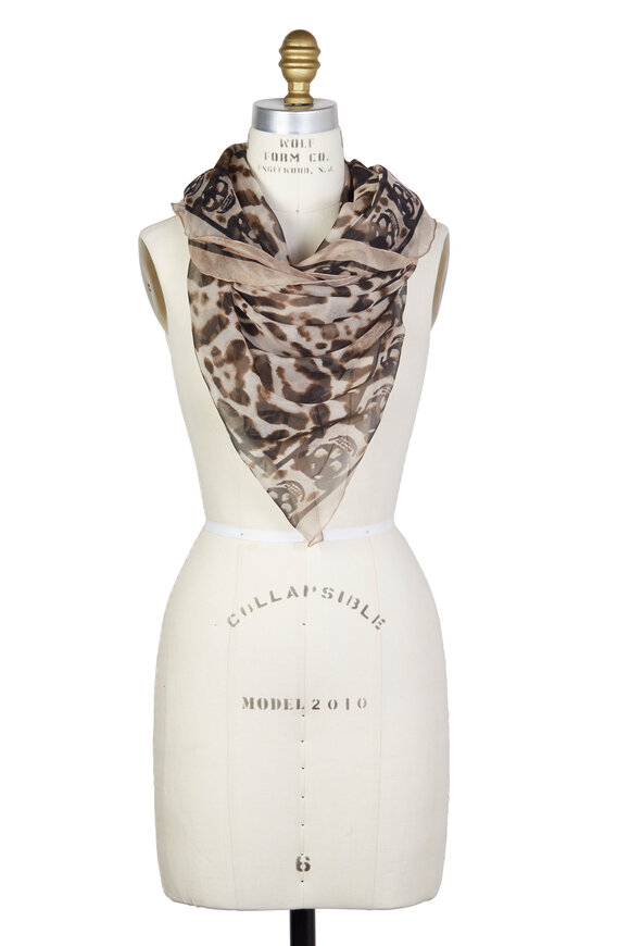 McQueen - Cream  Silk Chiffon Animal Scarf