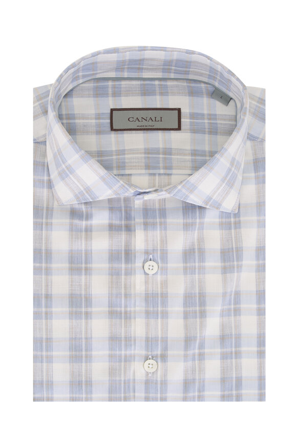 Canali Ivory, Tan & Blue Plaid Sport Shirt