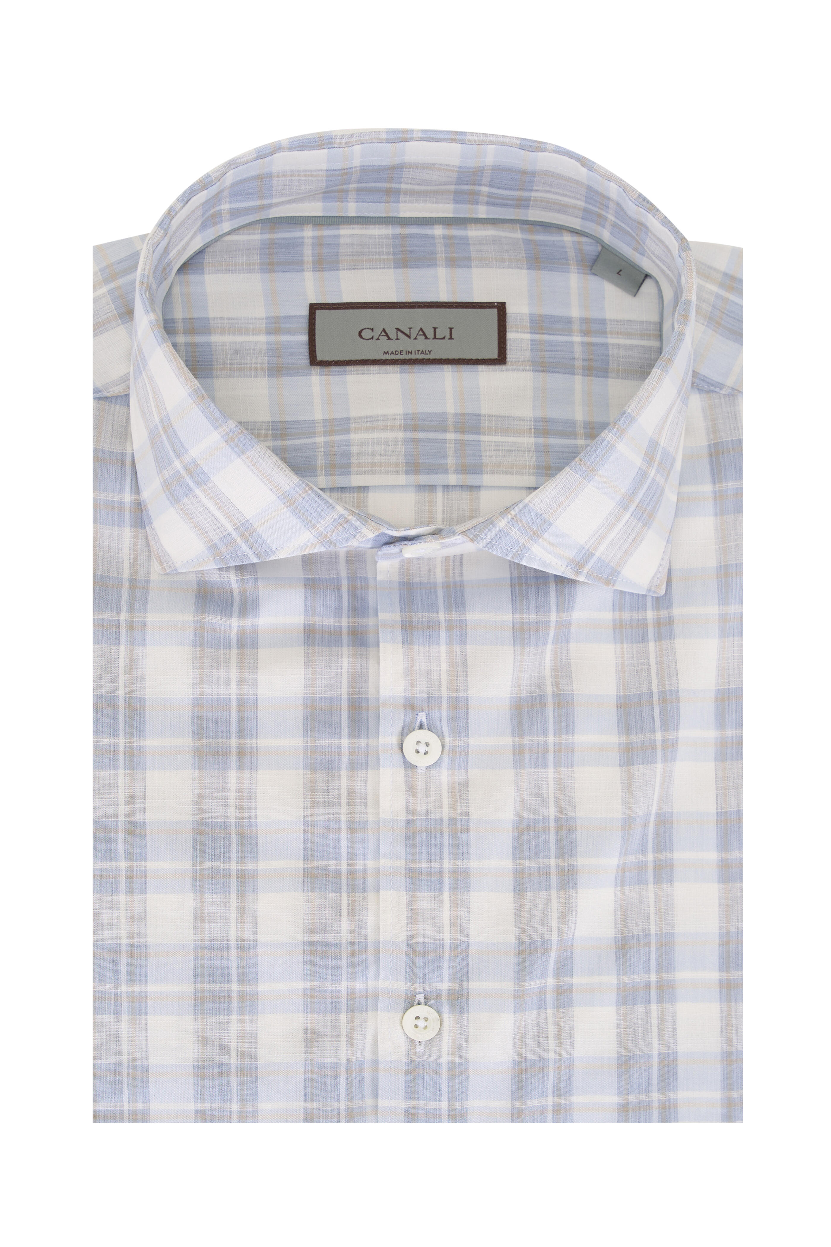 Canali - Ivory, Tan & Blue Plaid Sport Shirt