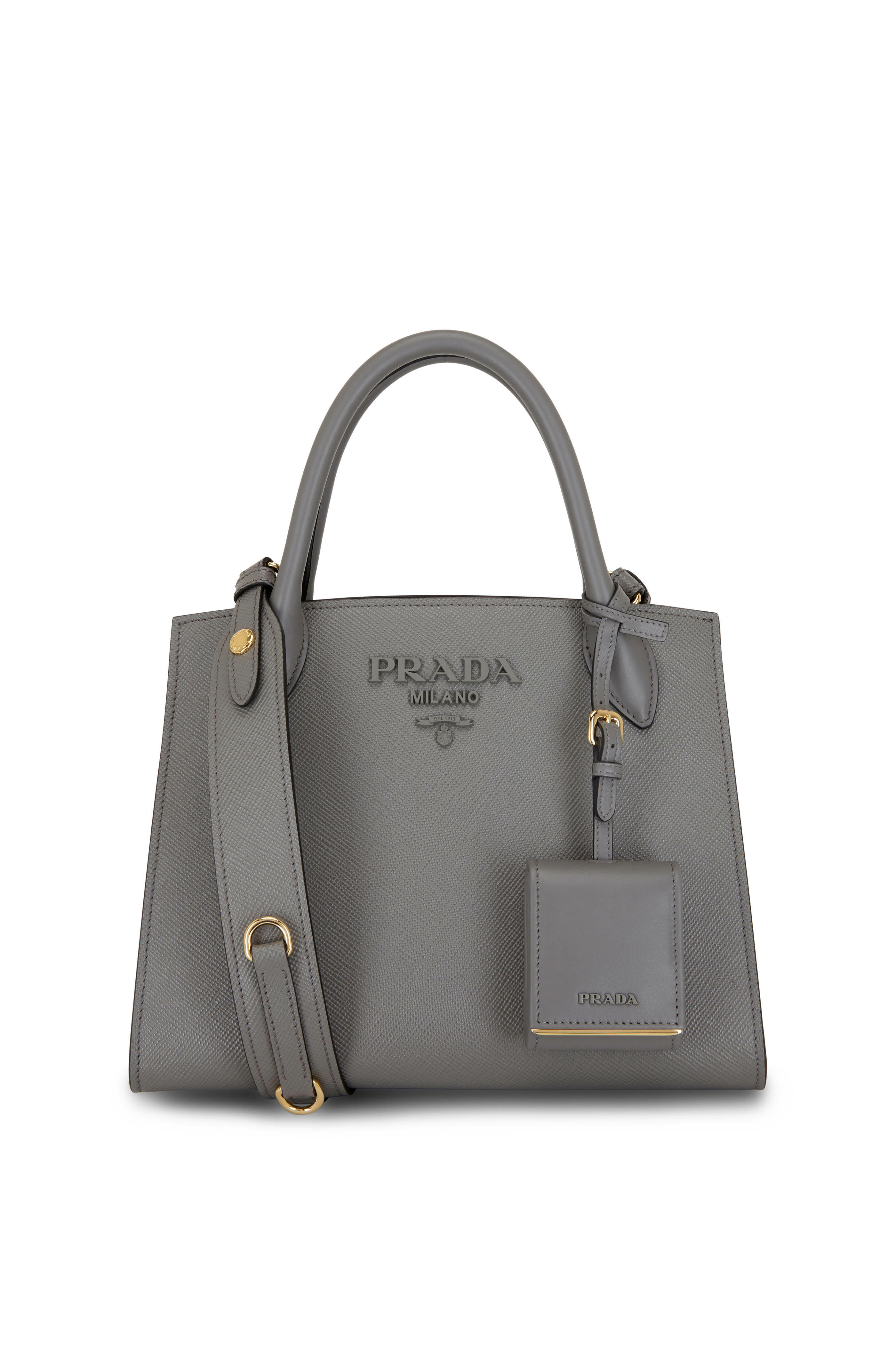 Prada Saffiano Leather Bag Mini Travertine Gray in Saffiano Leather with  Gold-tone - US