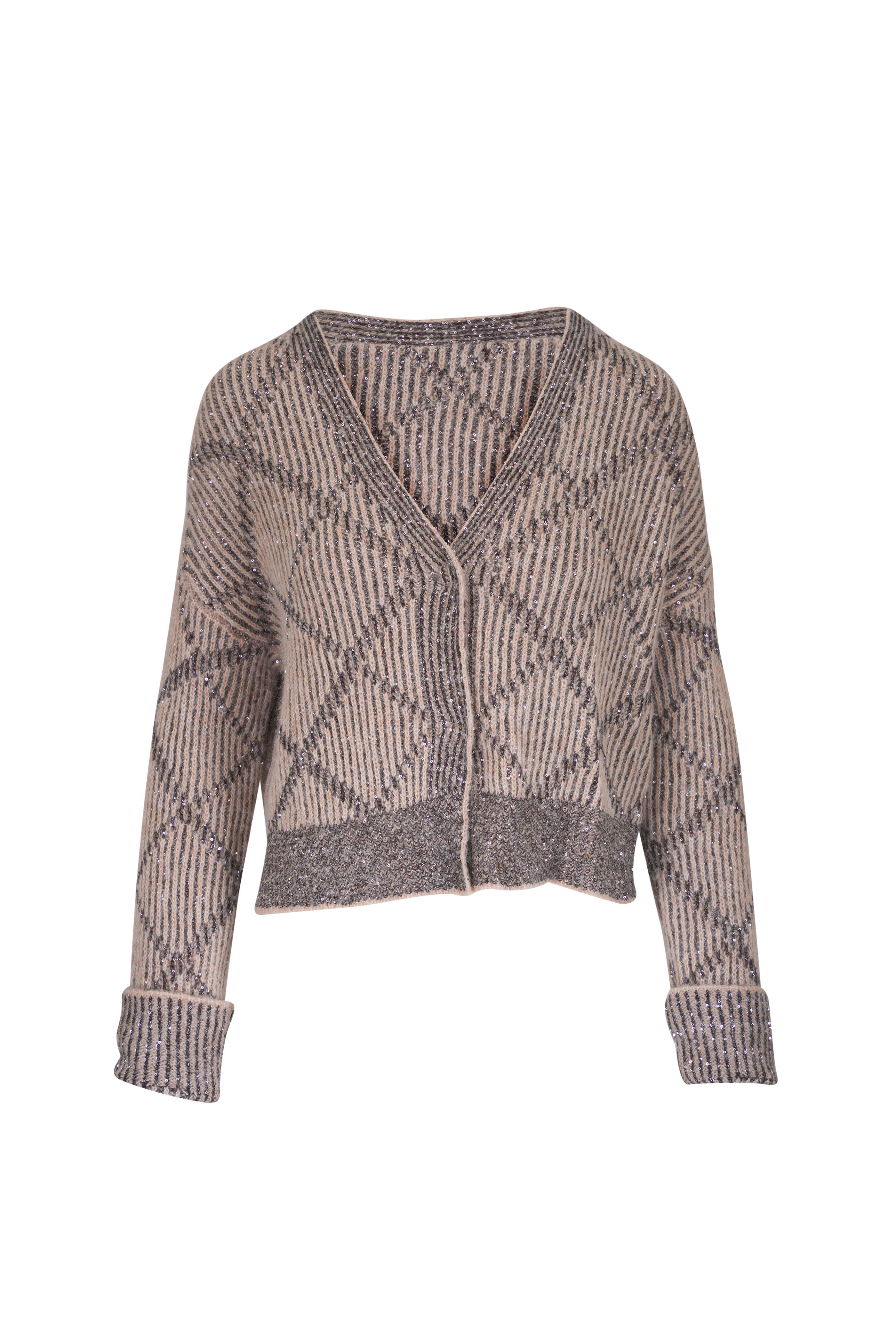 D.Exterior - Beige & Gray Sequin Ribbed Cardigan