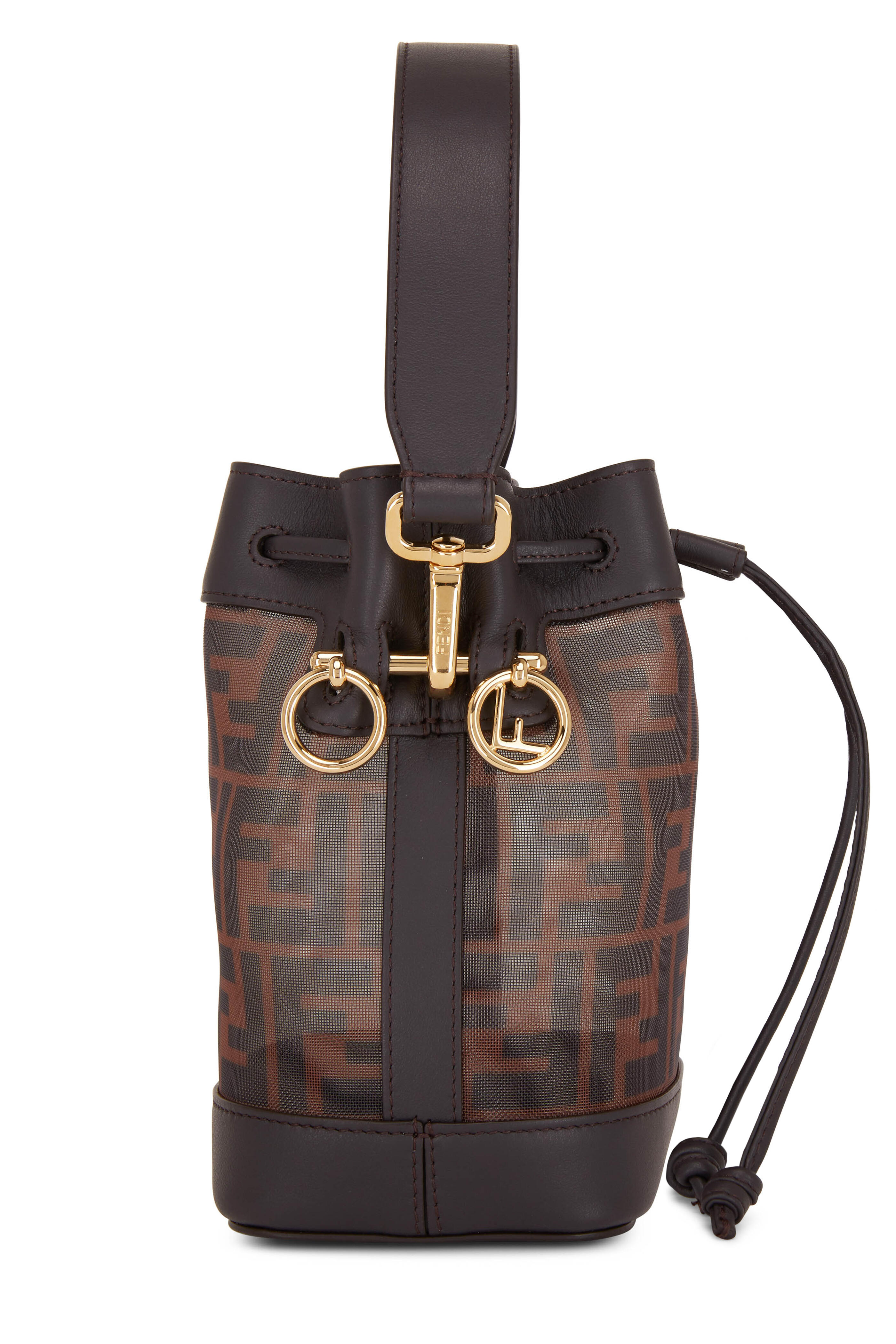 Fendi - Mon Tresor Brown Leather & Mesh Mini Bucket Bag