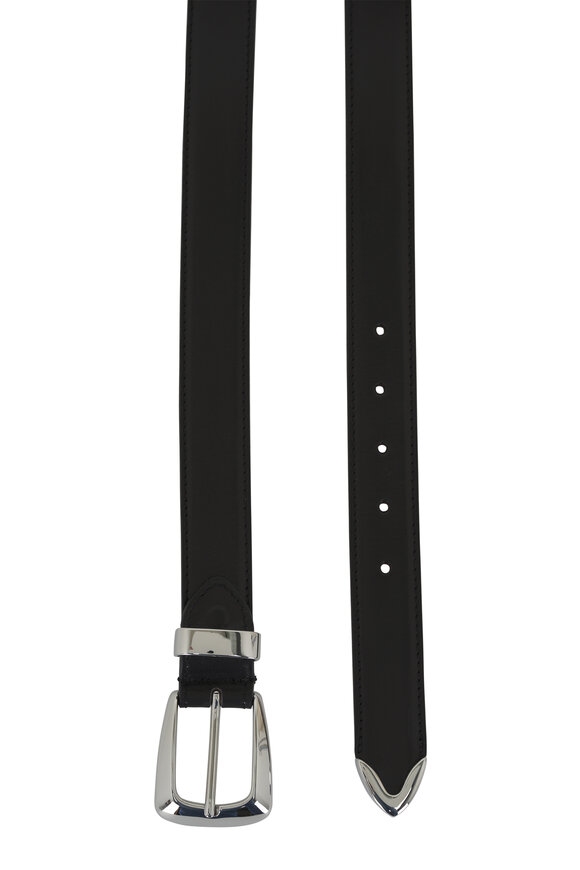 Khaite - Benny Black Leather & Silver Buckle Belt