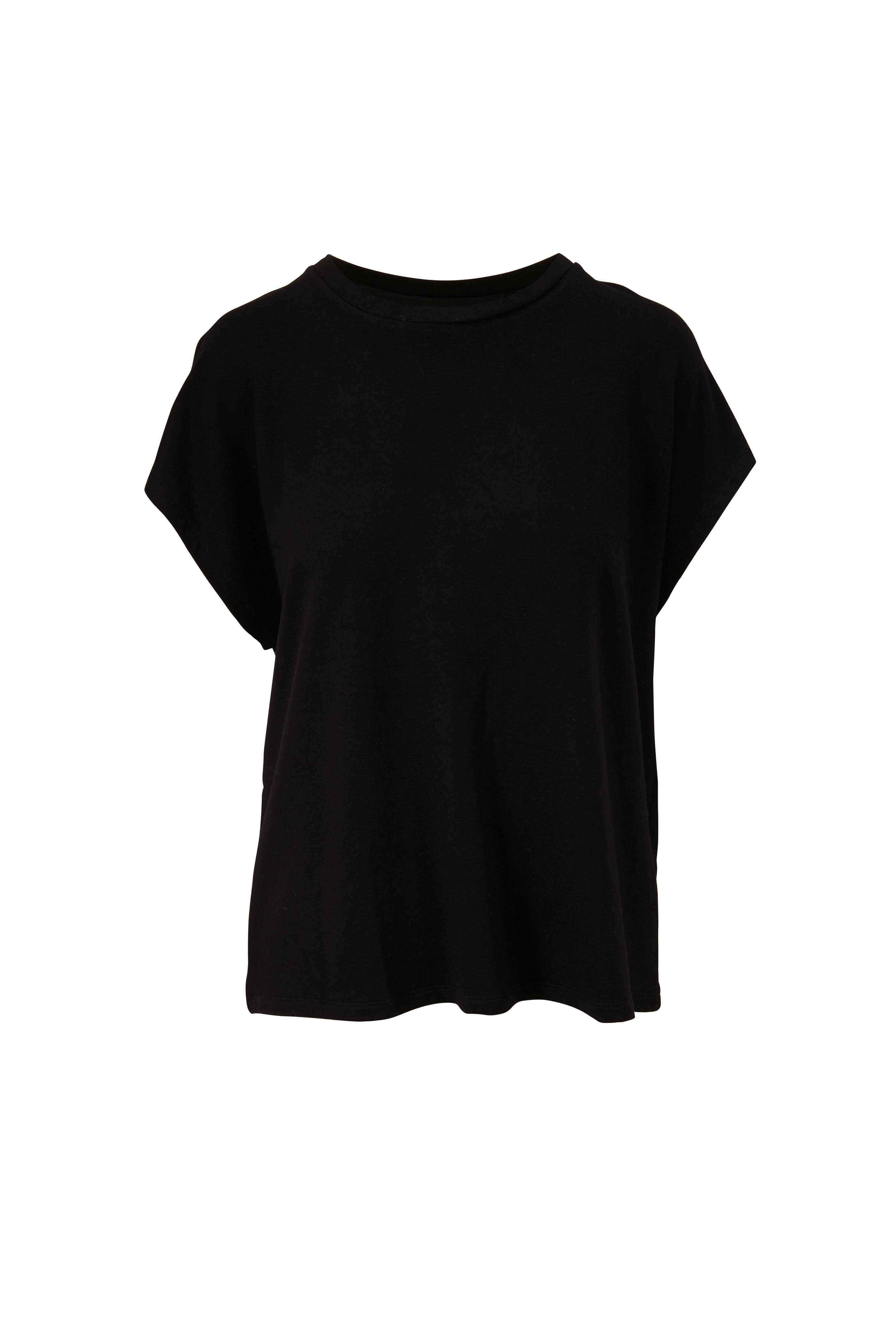 Majestic - Black Semi Relaxed Crewneck French Terry T-Shirt