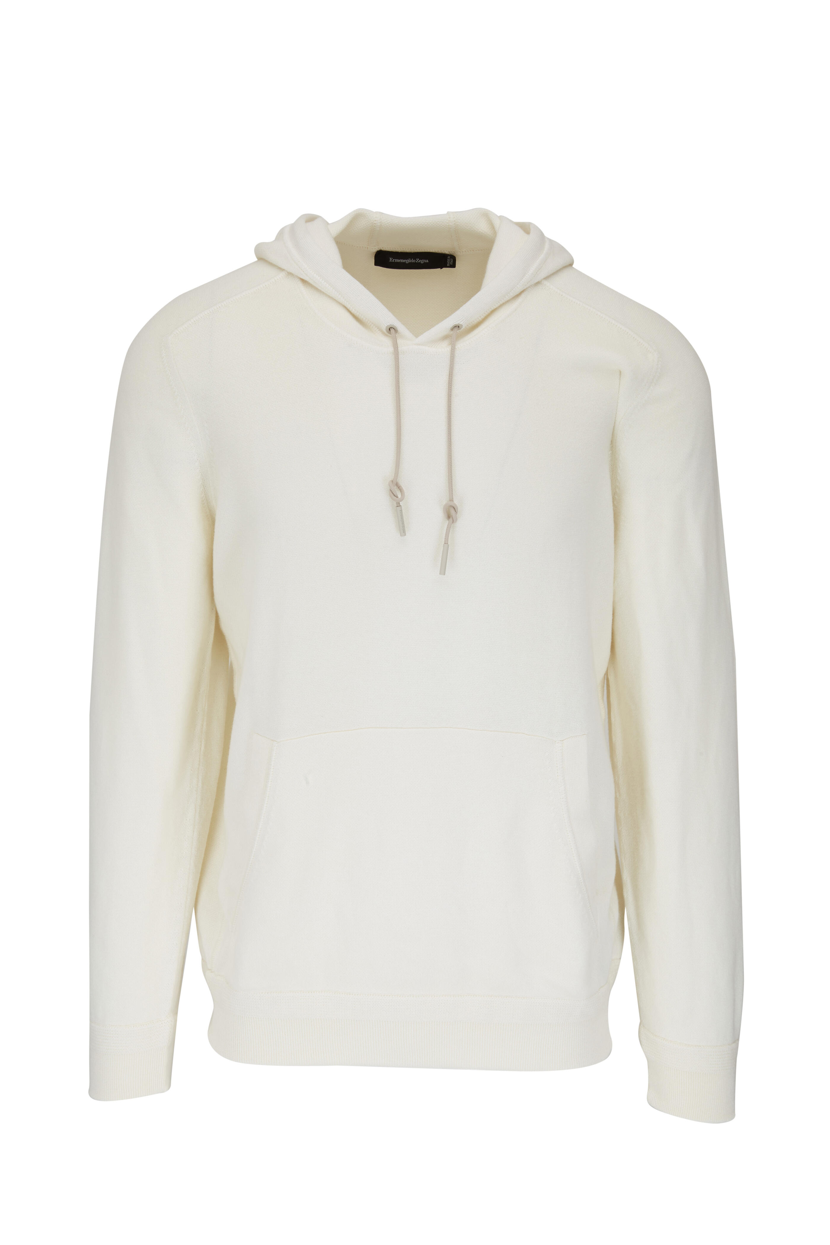 パーカー・フーディ ERMENEGILDO ZEGNA Men Hoodies N6MH01830 105 White Zegna - White Cotton & Cashmere Hoodie | Mitchell Stores