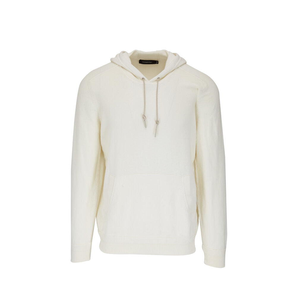 パーカー・フーディ ERMENEGILDO ZEGNA Men Hoodies N6MH01830 105 White Zegna - White Silk & Cashmere Blend Hoodie | Mitchell Stores