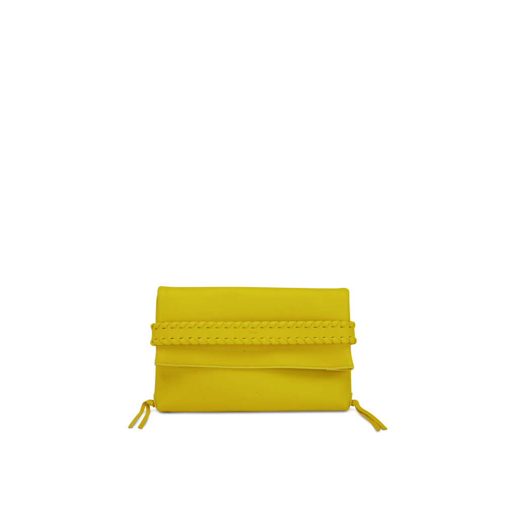 【送料&関税込】ChloAC Mustard Leather Kattie Clutch Chloé - Mony Mimosa Yellow Whipstitch Clutch | Mitchell Stores
