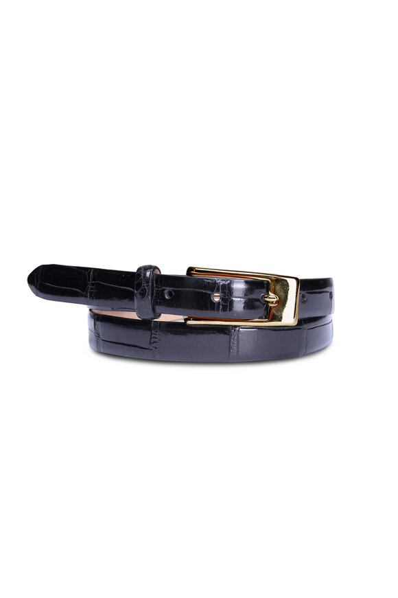Tardini Thin Crocodile Belt in Black