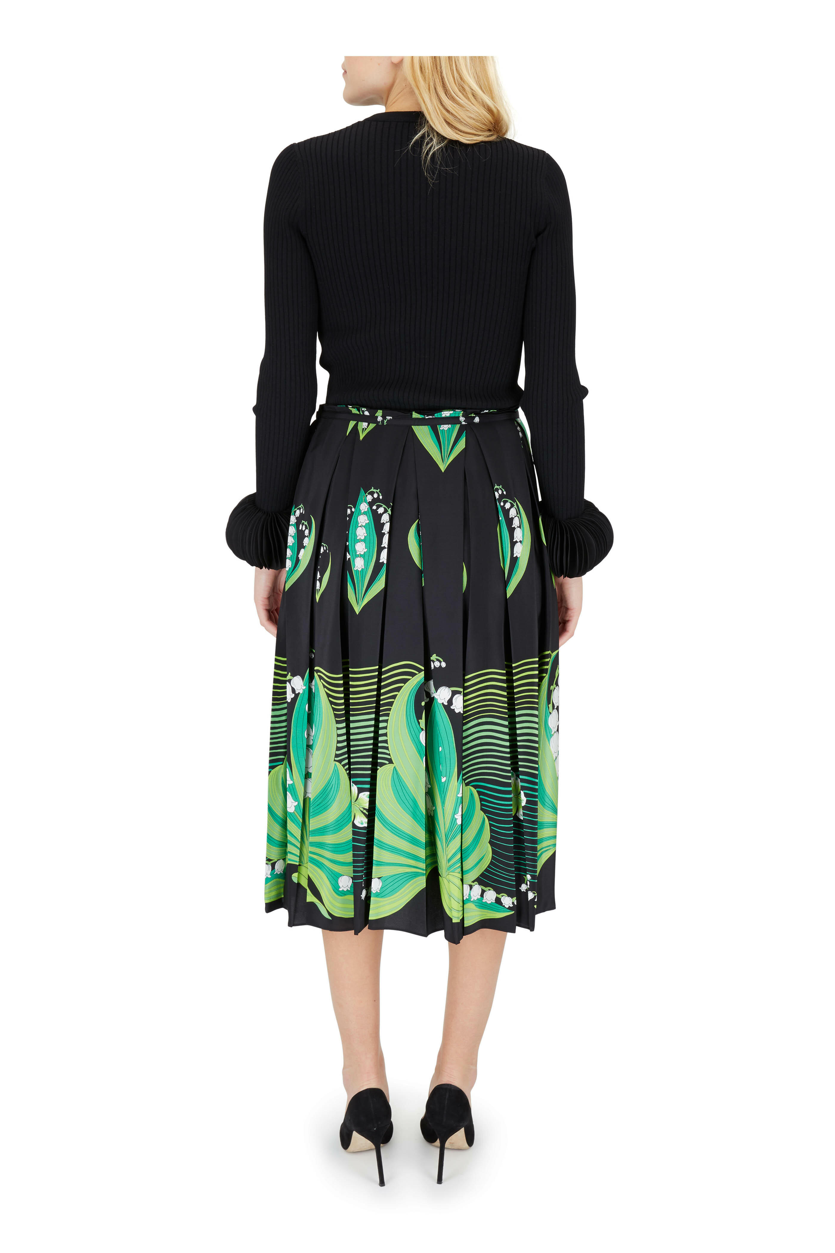 Valentino - Black Stretch Viscose Pagine Embroidered Cuff Top