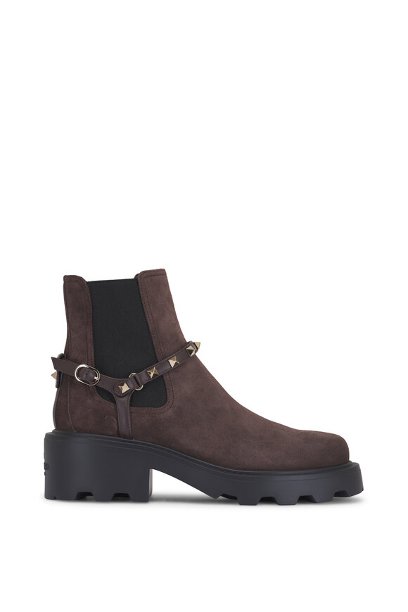 Valentino Garavani Brown Rockstud Beatle Suede Chelsea Boot - view 4