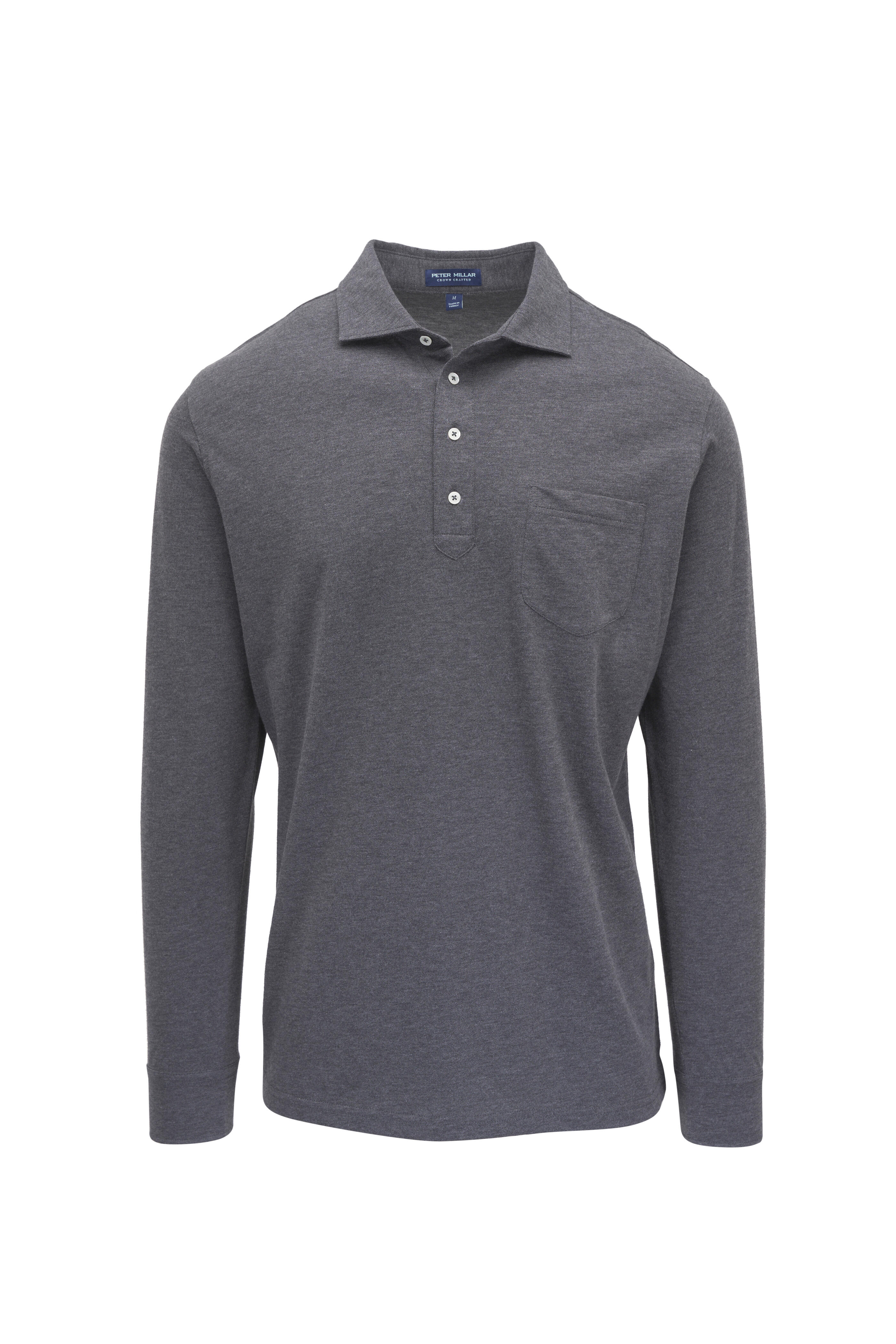 Peter Millar - Crown Crafted Charcoal Gray Long Sleeve Polo