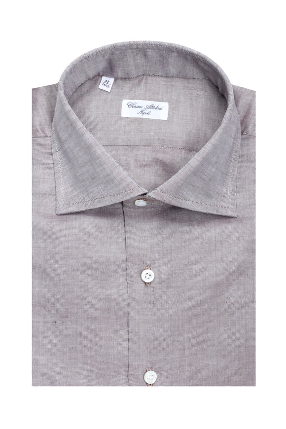 Cesare Attolini Solid Pale Brown Cotton Sport Shirt