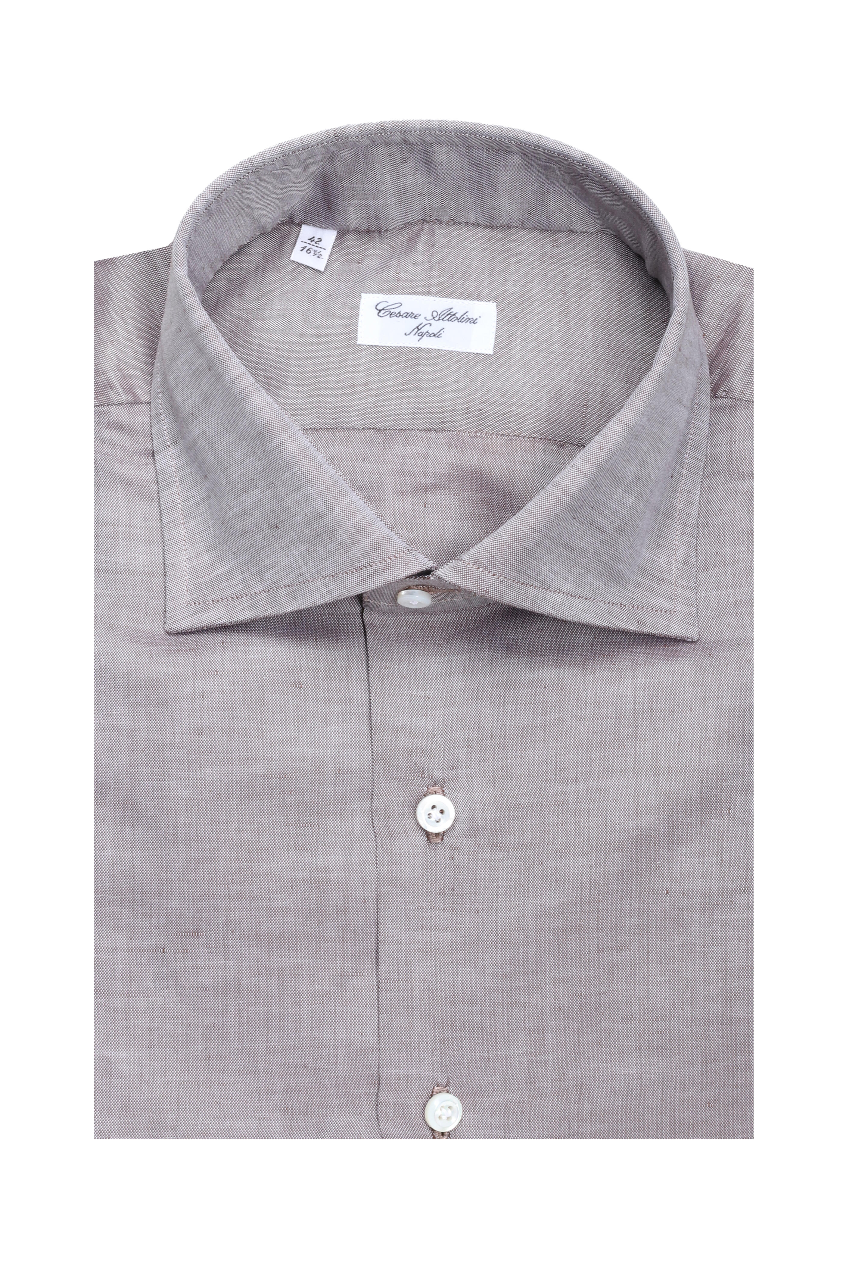 Cesare Attolini - Solid Pale Brown Cotton Sport Shirt