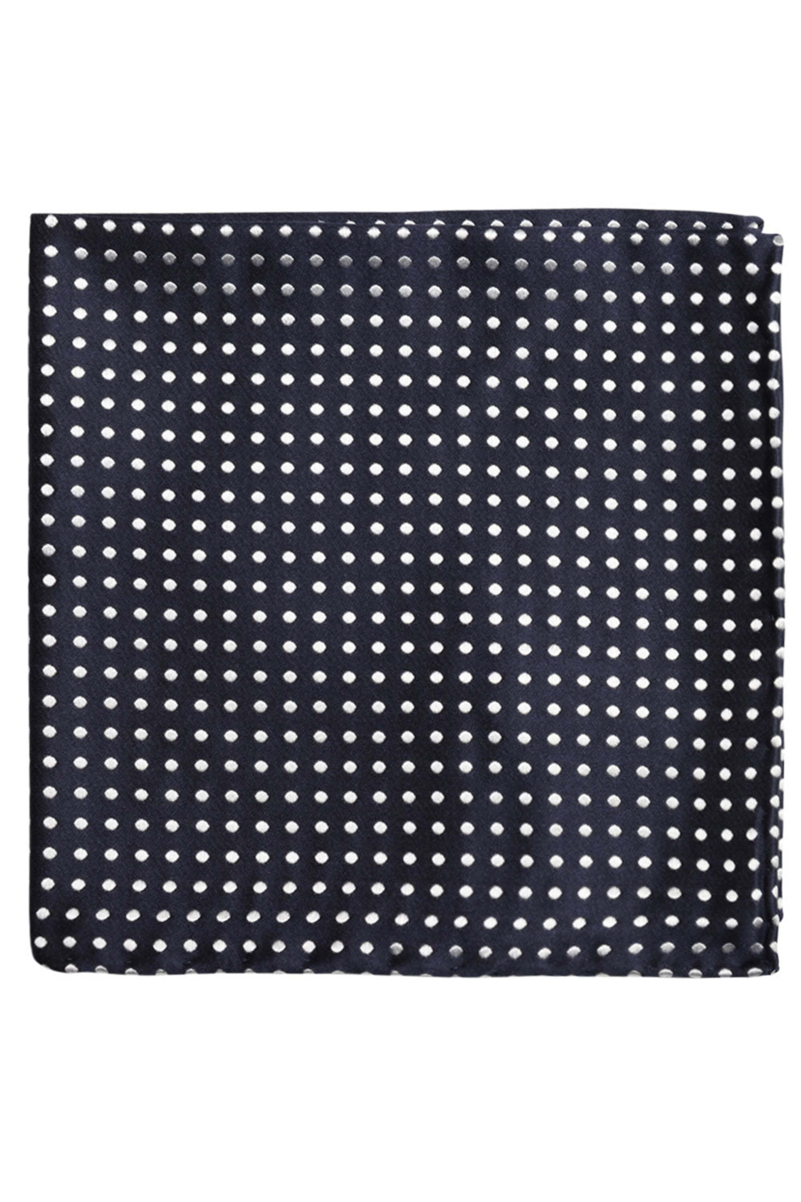Italo Ferretti - Navy and White Dotted Silk Pocket Square