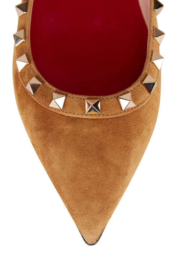 Valentino Garavani Havana Beige Suede Rockstud Ballet Flat - view 4