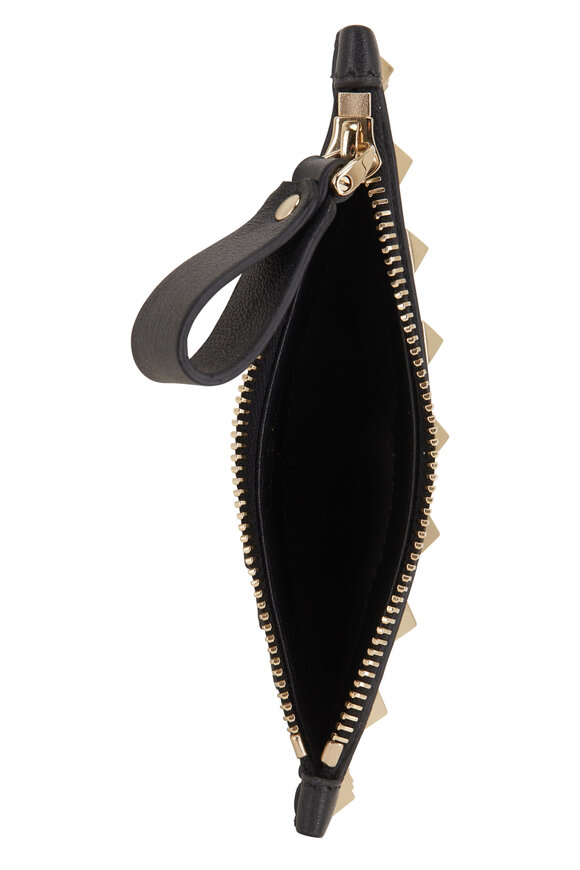 Valentino Garavani Rockstud レザーIDタグ Valentino Rockstud Leather Card Case Black Pebbled Leather