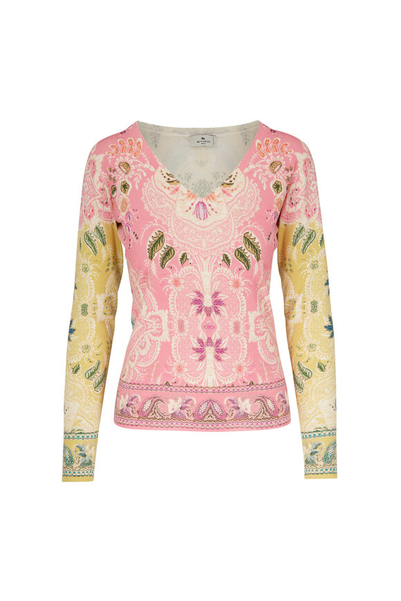 Etro - Maglia Light Pink V-Neck Sweater