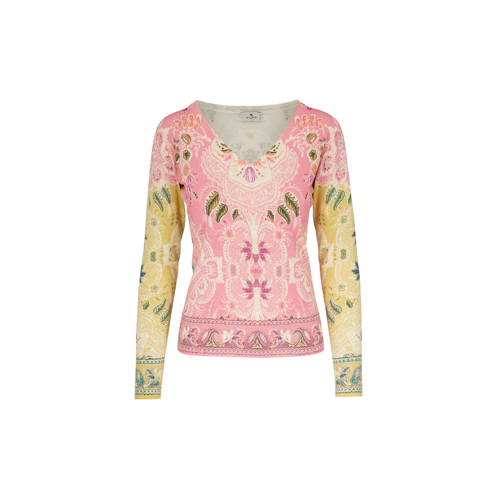 Etro - Maglia Light Pink V-Neck Sweater | Mitchell Stores