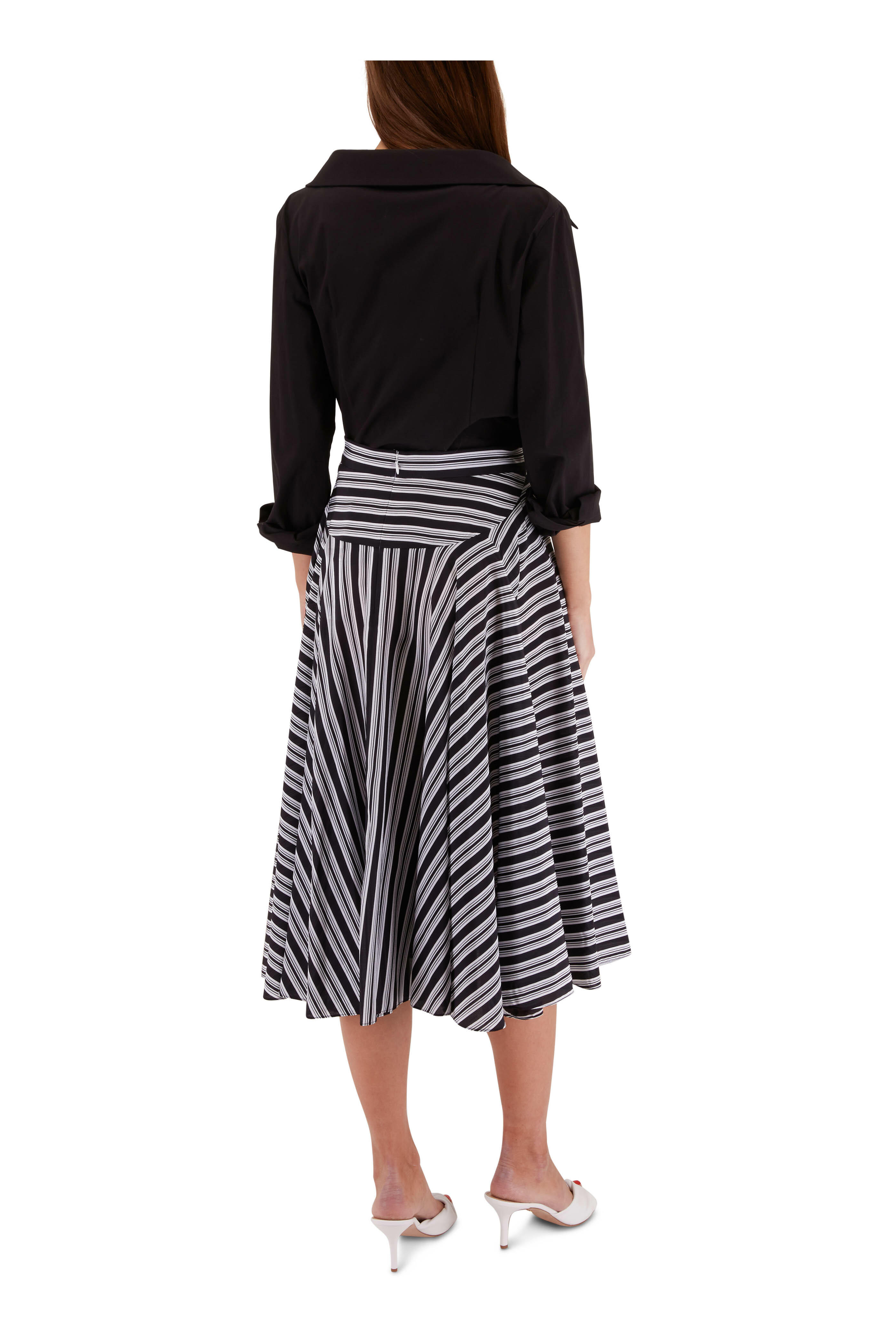 Michael Kors Collection - Black & White Stripe Draped Midi Skirt