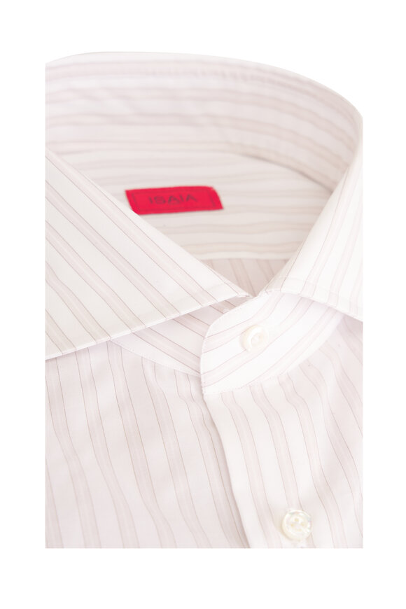 Isaia Tan & White Stripe Cotton Dress Shirt - view 3