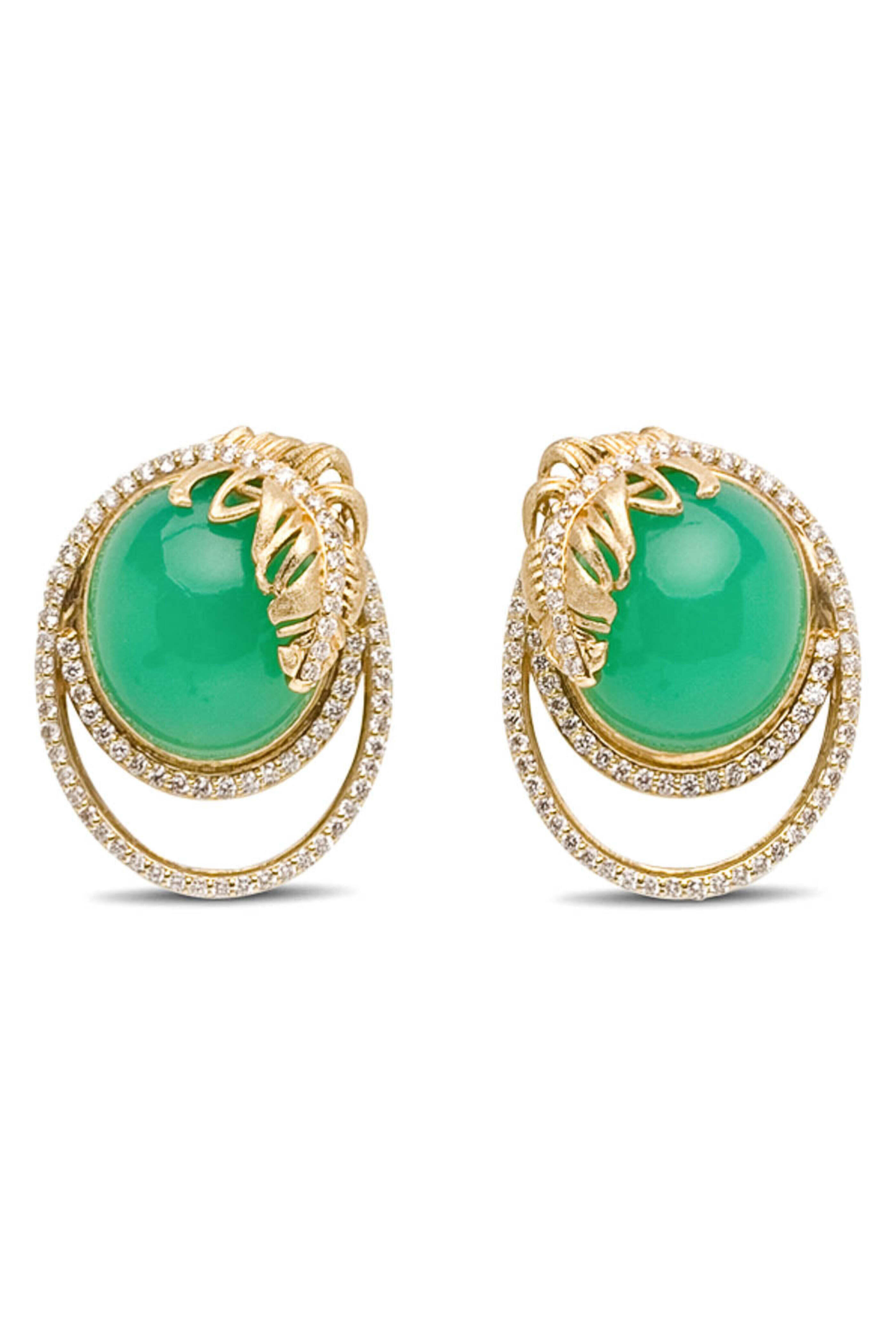 Adam Foster Fine Jewelry - Chrysoprase and Diamond Plume Stud Earrings