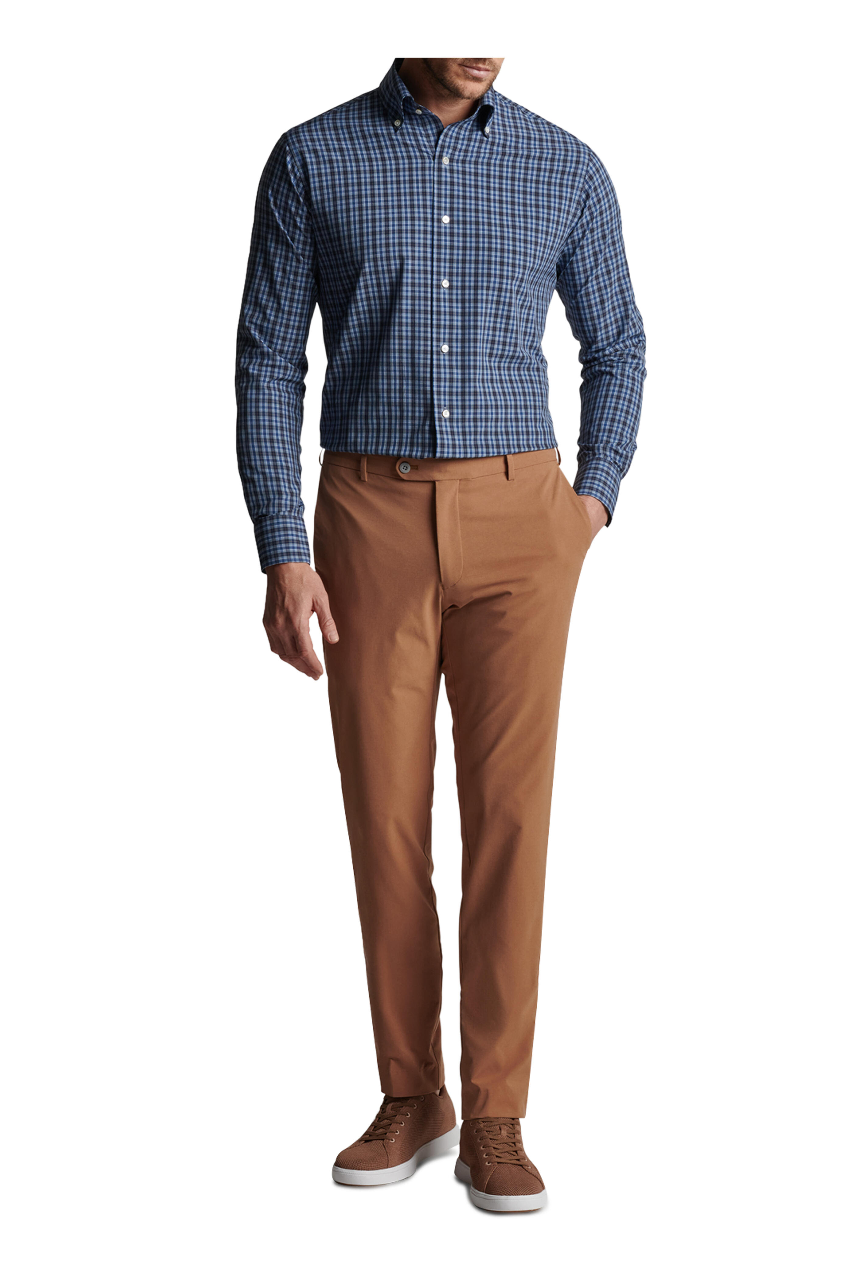 Peter Millar - Navy Tul Performance Poplin Check Sport Shirt