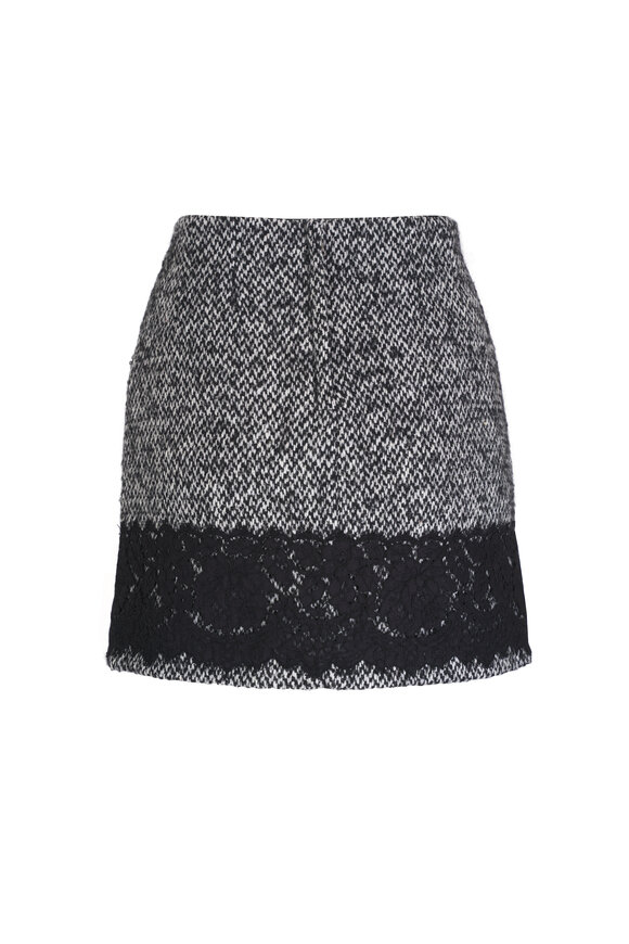 Dolce & Gabbana - Black & Gray Micro-Tweed Lace Insert Mini Skirt 