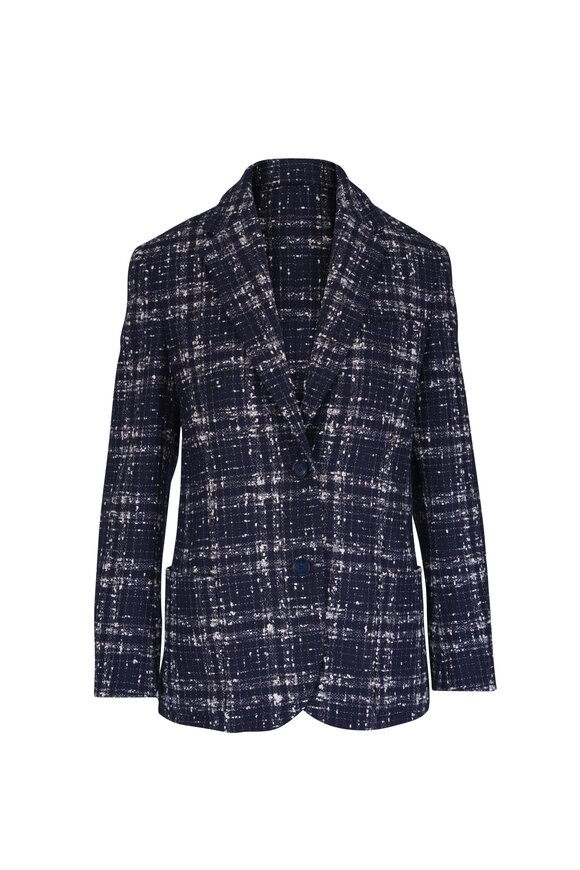 Akris Kora Navy Plaid Tweed Jacket - view 1