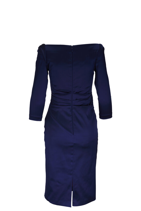 Talbot Runhof - Navy Blue Ruched Cocktail Dress