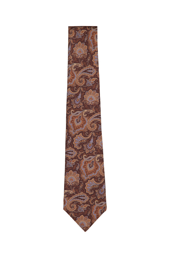 Kiton Brown Paisley Silk Necktie - view 1