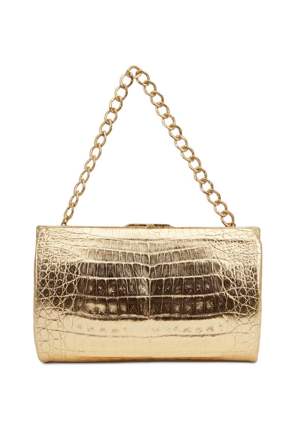 Nancy Gonzalez - Metallic Gold Crocodile Chain Strap Clutch