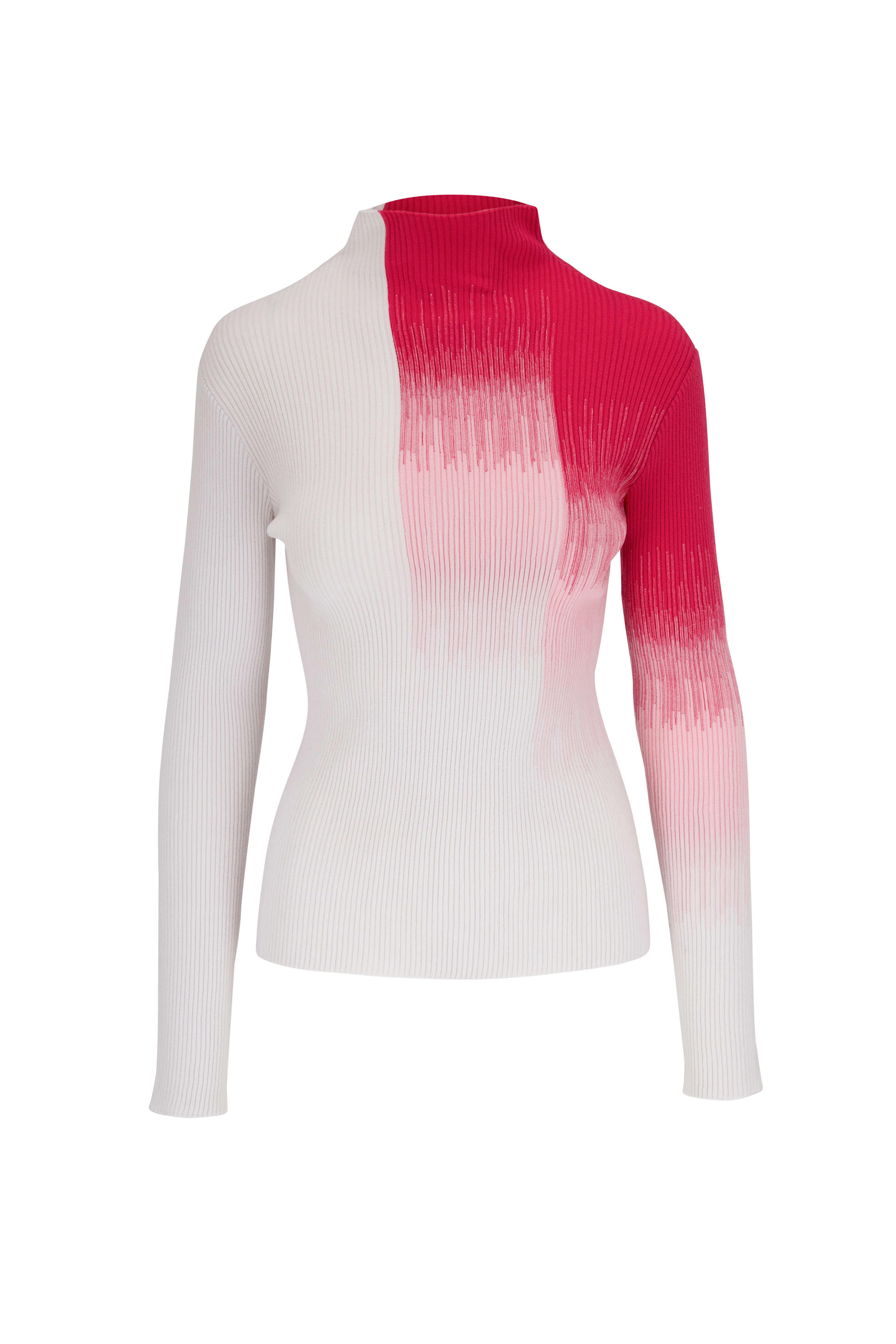 Giorgio Armani - Pink & Off-White Ribbed Mock Neck Sweater