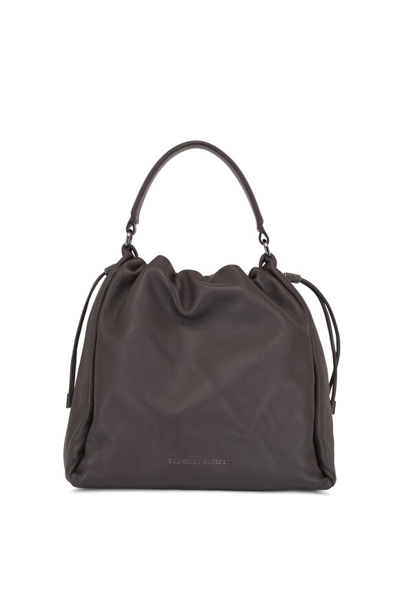 Brunello Cucinelli Testa Dark Brown Lambskin Top Handle Bag 