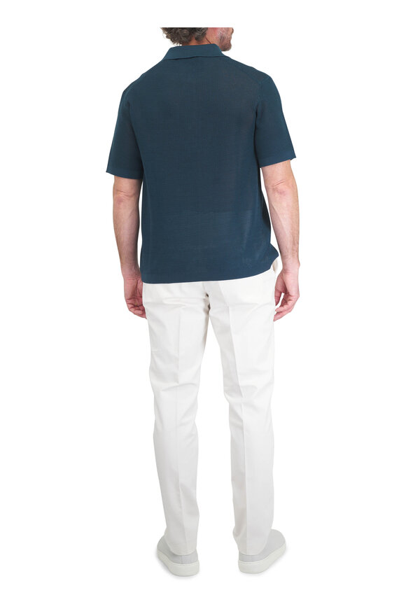 Orlebar Brown Keeling Lario Green Cotton Knit Polo - view 3