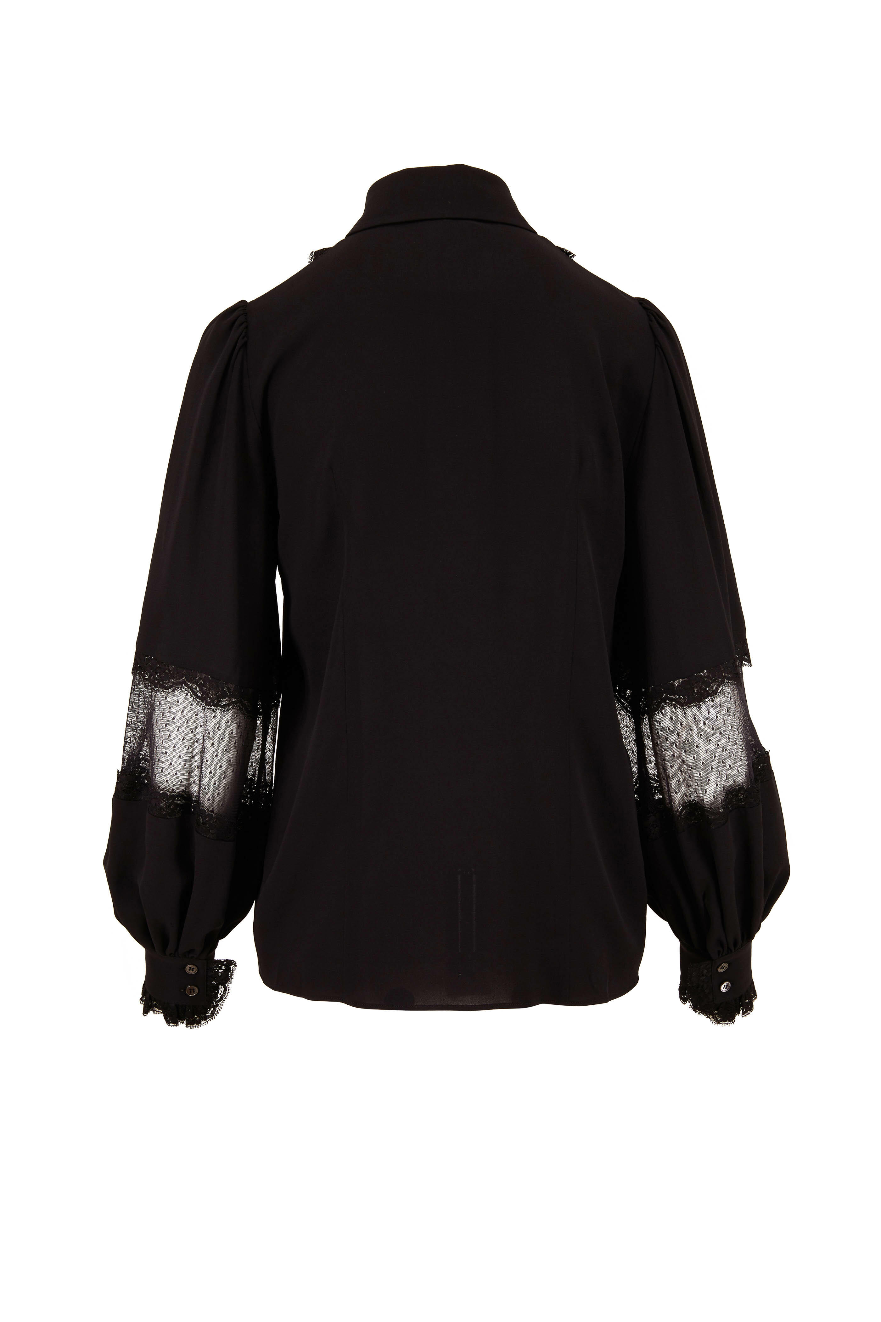 Michael Kors Collection - Black Lace Bib Peasant Blouse