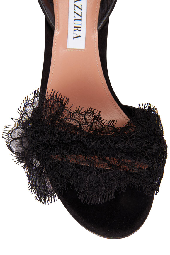 Aquazzura Lover Black Lace & Suede Sandal, 85mm - view 4