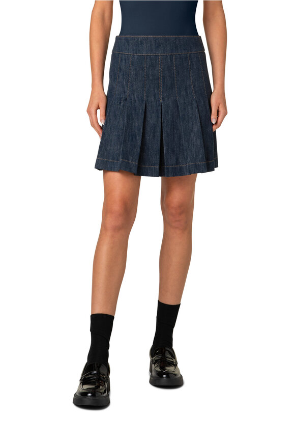 Akris Punto - Washed Denim Pleated Mini Skirt