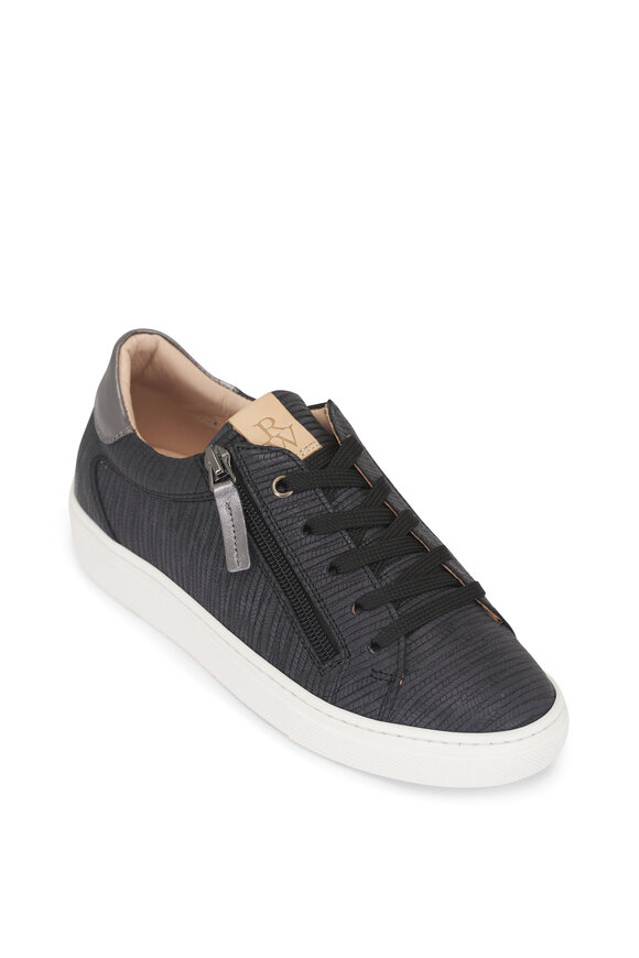 Ron White Oriya Epi Charcoal Embossed Leather Sneaker