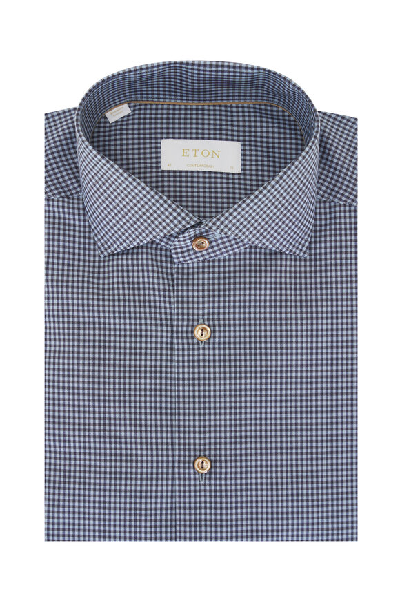 Eton Blue & Brown Microcheck Wool Sport Shirt