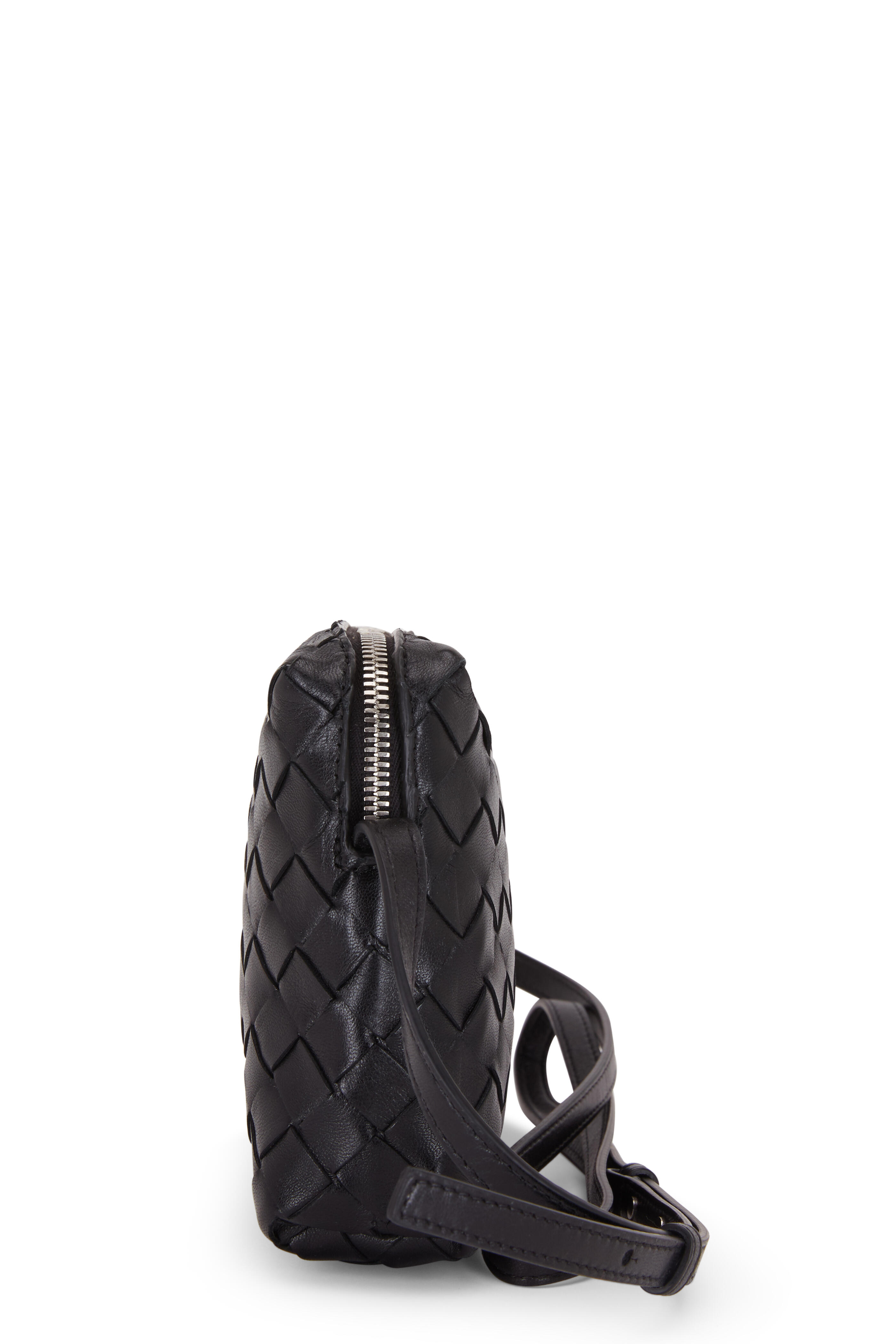 Bottega Veneta - Black Intercciato Leather Two-Way Zip Crossbody