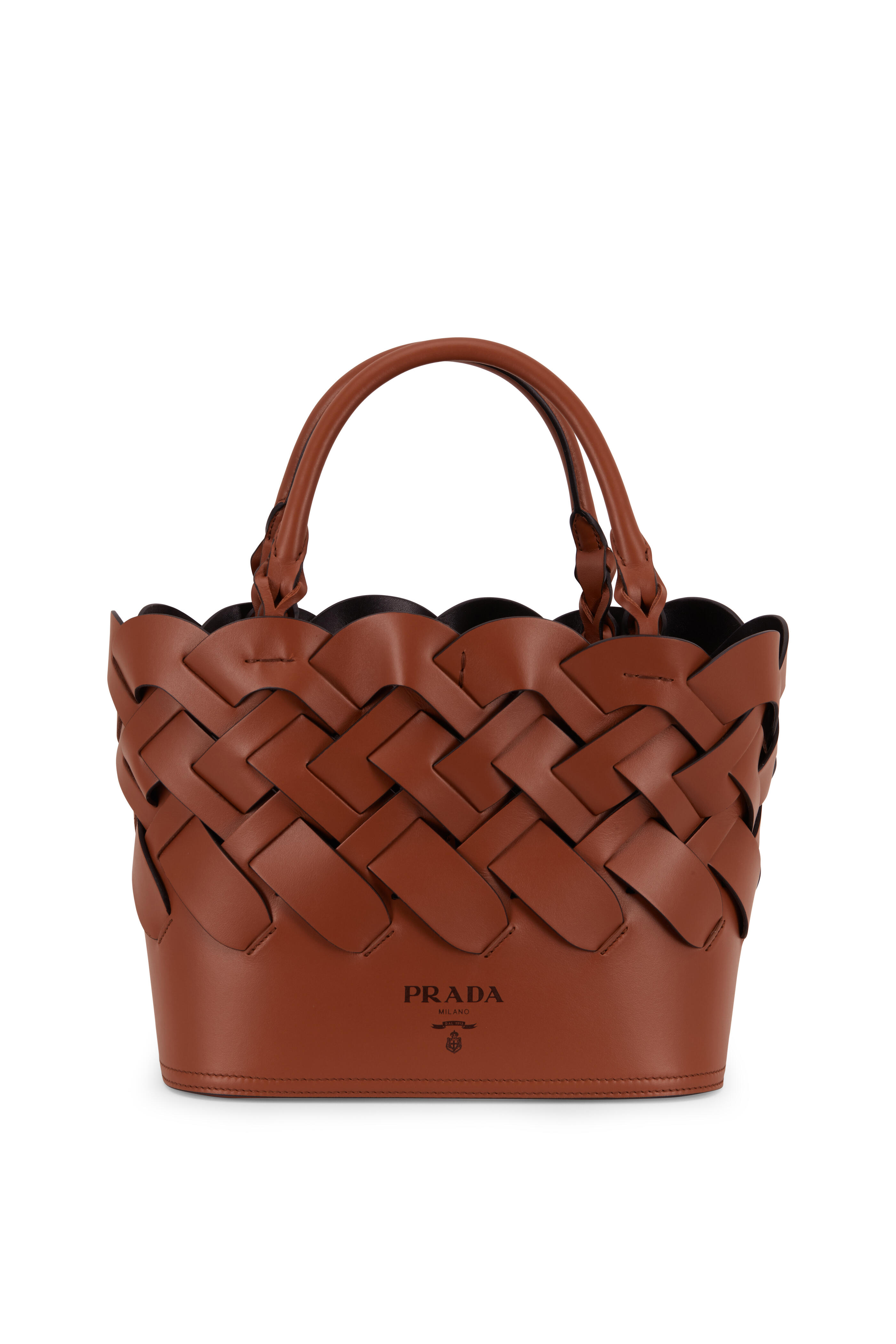 Prada - Cognac Woven Vitello Medium Tote | Mitchell Stores