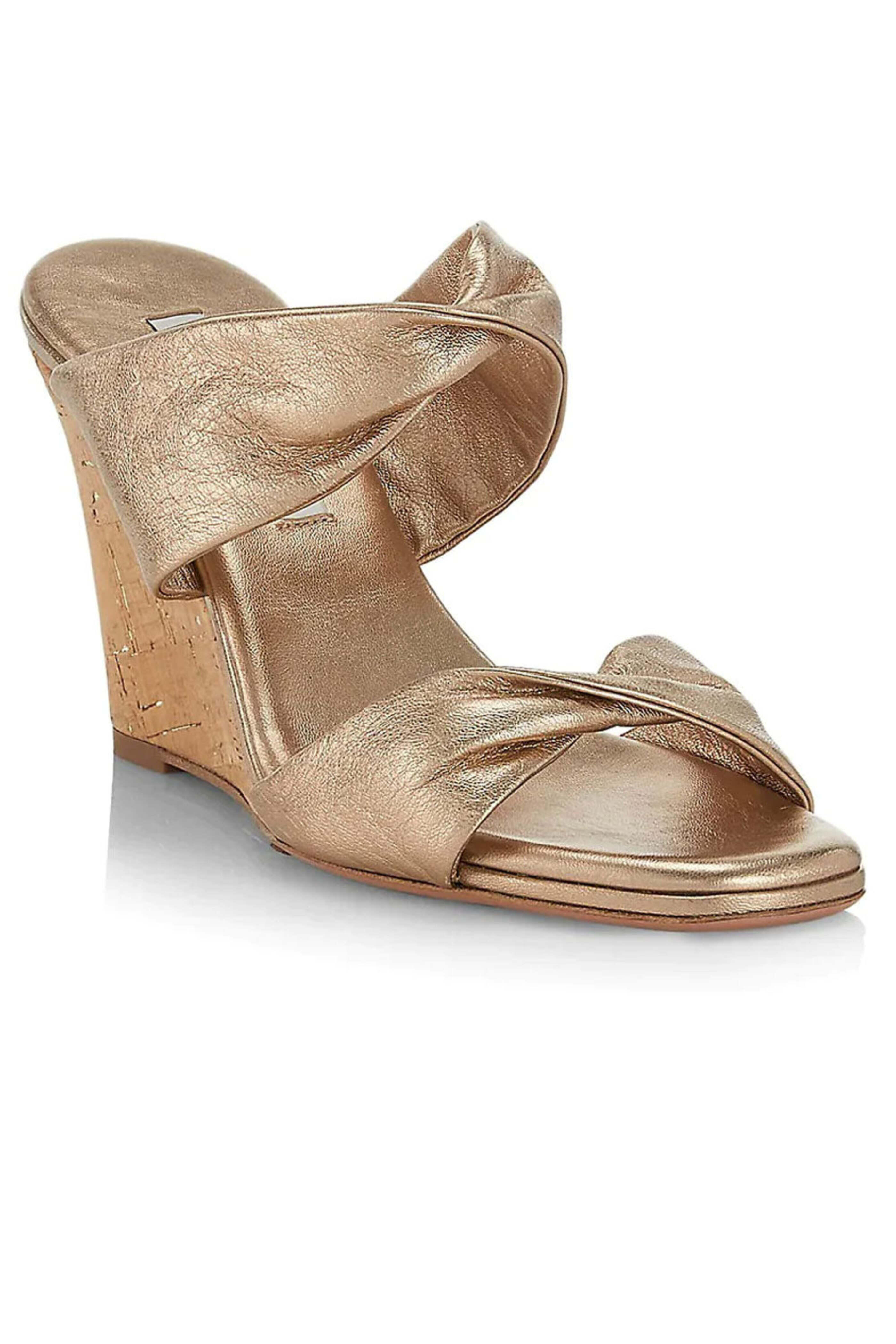 Aquazzura - Twist Metallic Leather Wedge Mules in Light Copper