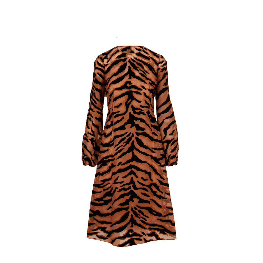 Dolce & Gabbana - Longuette Flocked Tiger Print Organza Dress