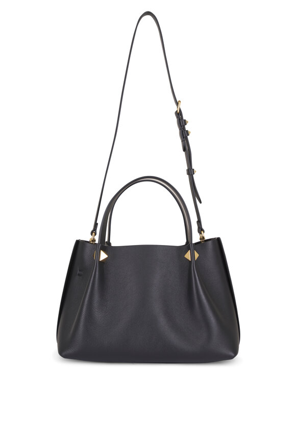 Valentino Garavani Small Ebony Nero Leather Shopping Bag - view 3