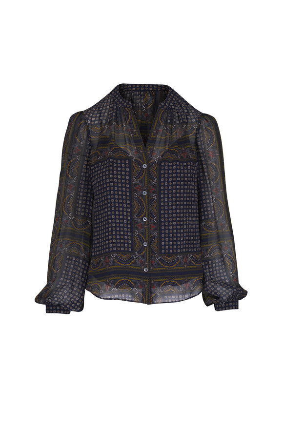 Veronica Beard Ashlynn Navy Multicolor Silk Blouse - view 1