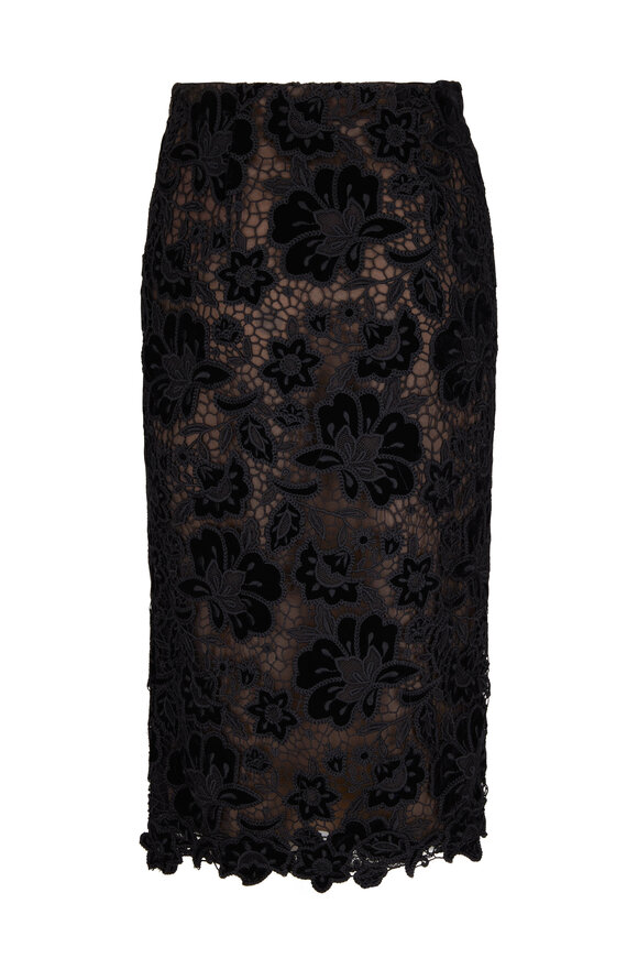 Carolina Herrera - Black Lace Midi Pencil Skirt 