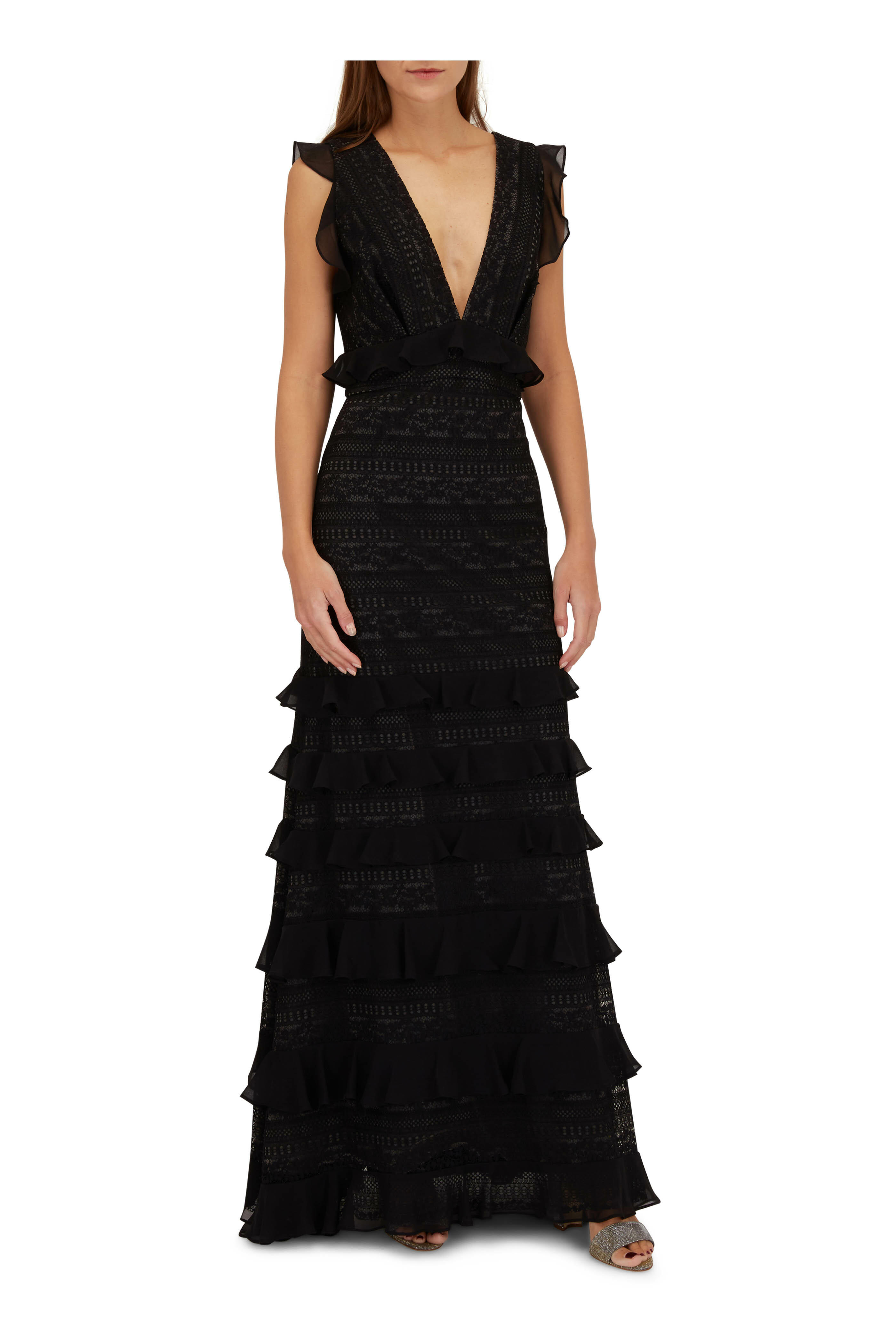 Sachin + Babi - Serafina Black Ruffle Trim Gown