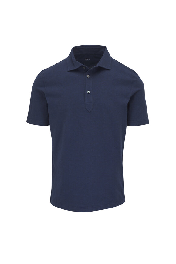 Fedeli Navy Jersey Mélange Cotton Polo