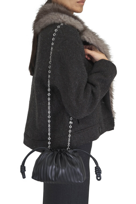 Loewe Flamenco Pleats Black Leather Chain Clutch - view 2