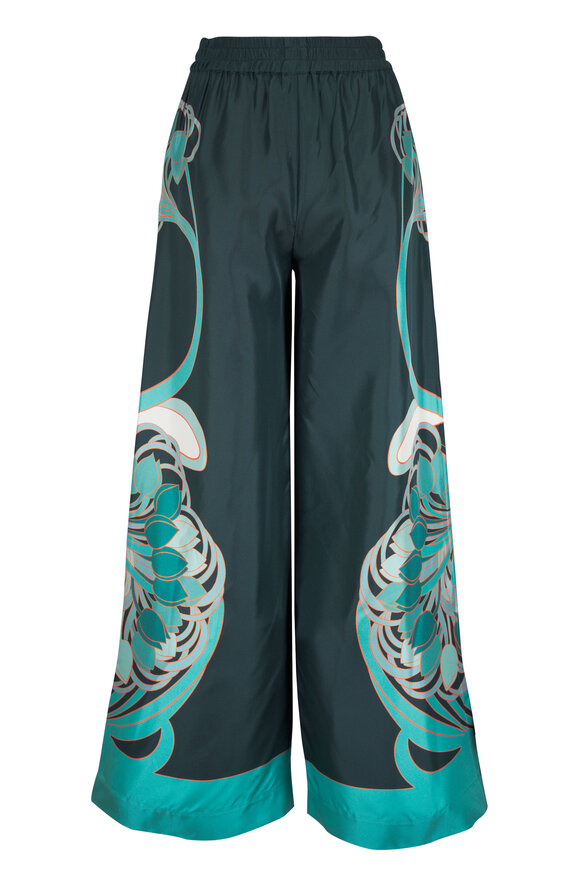 La DoubleJ Multicolor Placée Blue Silk Twill Palazzo Pant - view 3
